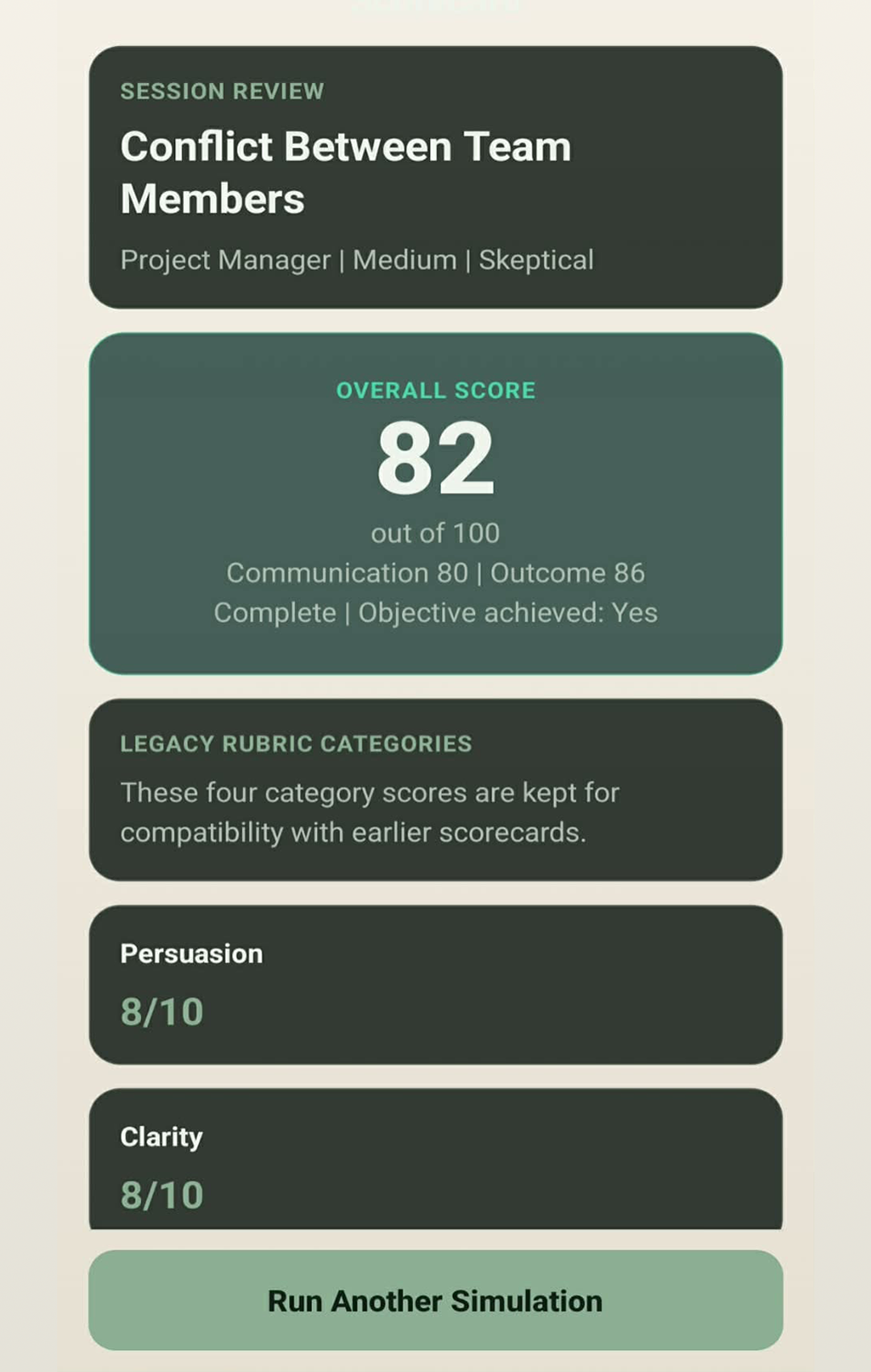 Peritio feedback score screen